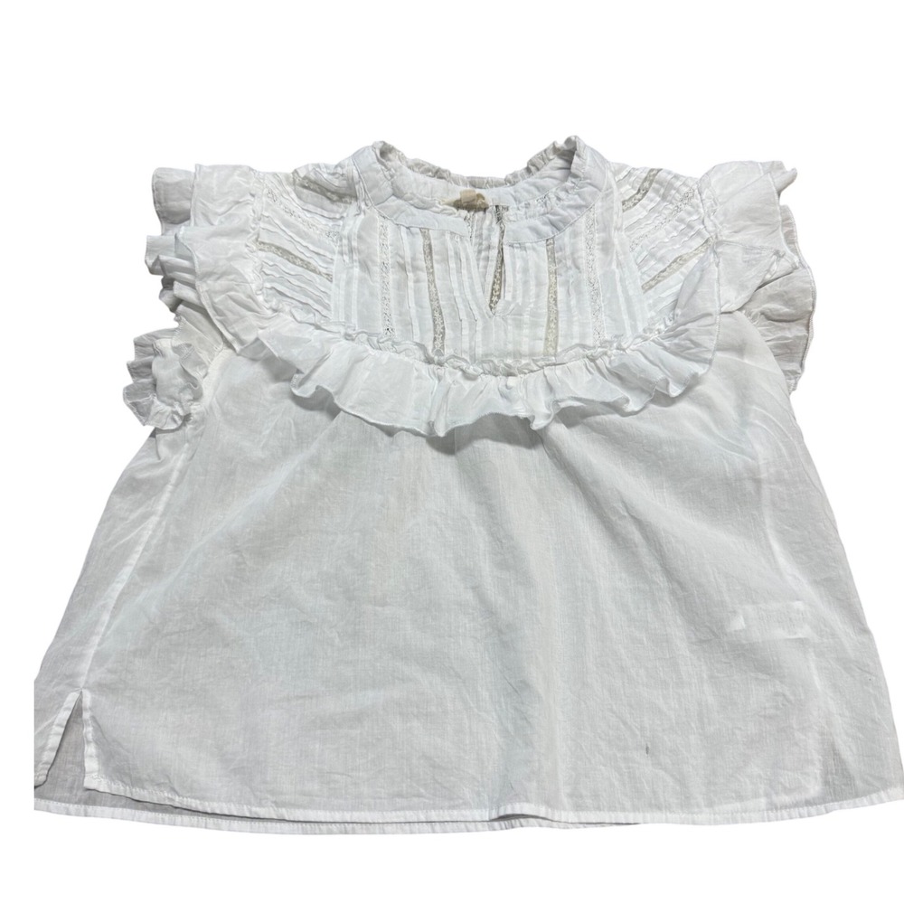 Elan (White) Ruffle Flutter Sleeve Blouse Women Large
